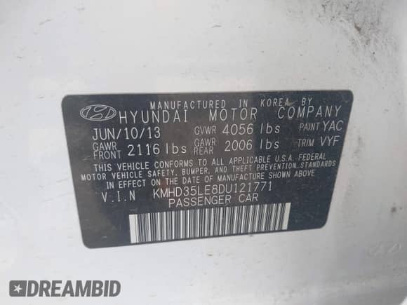 2013 Hyundai Elantra с VIN KMHD35LE8DU121771, выставлен на аукционе IAAI как лот 43455479 с пробегом 145 211 миль миль и . История ставок и продаж доступна на DreamBid. Изображение 9.