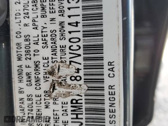 1997 Honda Odyssey with VIN JHMRA1847VC014113, listed as a Copart auction lot 59270225 with 118,136 mi miles and Salvage title. Bid and sale history available at DreamBid. Image 13.