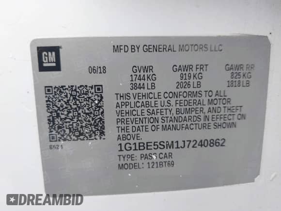 2018 Chevrolet Cruze LT с VIN 1G1BE5SM1J7240862, выставлен на аукционе IAAI как лот 43412036 с пробегом 70 372 миль миль и . История ставок и продаж доступна на DreamBid. Изображение 9.