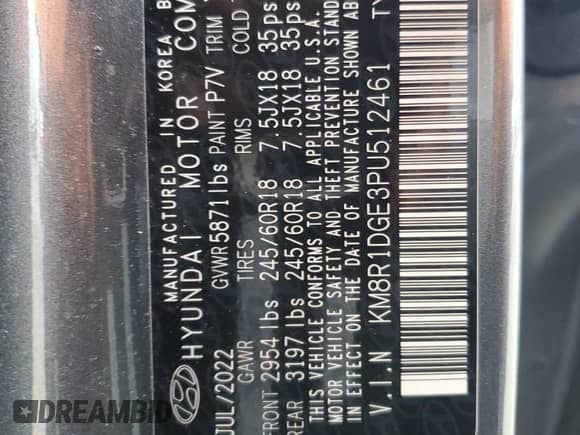 2023 Hyundai Palisade SE с VIN KM8R1DGE3PU512461, выставлен на аукционе Copart как лот 50331455 с пробегом 52 141 миль миль и Списание • Salvage title. История ставок и продаж доступна на DreamBid. Изображение 14.