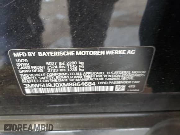 2021 BMW 3 Series M340i xDrive с VIN 3MW5U9J0XM8B64684, выставлен на аукционе Copart как лот 84470055 с пробегом 37 602 миль миль и Списание • Salvage title. История ставок и продаж доступна на DreamBid. Изображение 12.