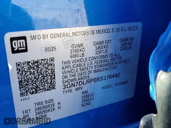 2025 Chevrolet Equinox EV LT с VIN 3GN7DLRP0SS176442, выставлен на аукционе Copart как лот 81924085 с пробегом 31 107 миль миль и Списание • Salvage title. История ставок и продаж доступна на DreamBid. Изображение 14.