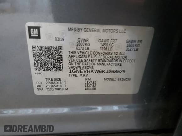 2019 Chevrolet Traverse LT с VIN 1GNEVHKW6KJ268529, выставлен на аукционе Copart как лот 89875175 с пробегом 106 783 миль миль и На запчасти • Non repairable. История ставок и продаж доступна на DreamBid. Изображение 14.