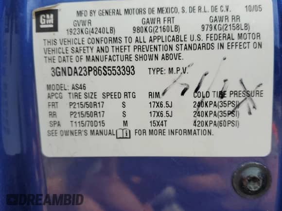 2006 Chevrolet HHR LT with VIN 3GNDA23P86S553393, listed as a Copart auction lot 81612345 with 105,076 mi miles and Salvage title. Bid and sale history available at DreamBid. Image 14.