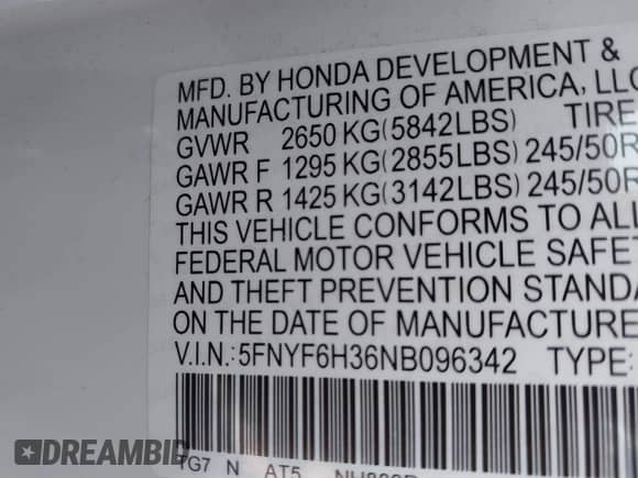 2022 Honda Pilot Sport с VIN 5FNYF6H36NB096342, выставлен на аукционе IAAI как лот 42377892 с пробегом 25 829 миль миль и . История ставок и продаж доступна на DreamBid. Изображение 9.