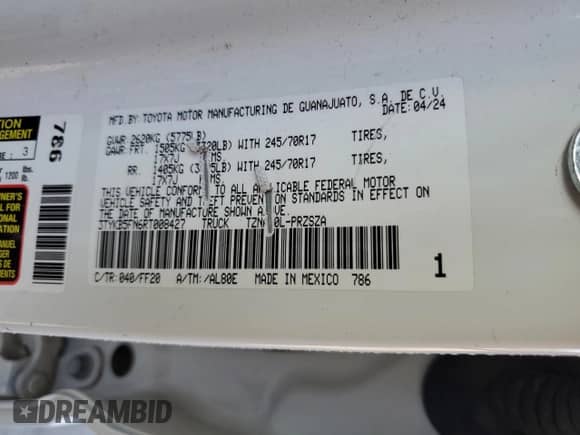 2024 Toyota Tacoma SR5 с VIN 3TYKB5FN6RT008427, выставлен на аукционе Copart как лот 89512255 с пробегом 36 967 миль миль и Чистый • Clean title. История ставок и продаж доступна на DreamBid. Изображение 12.