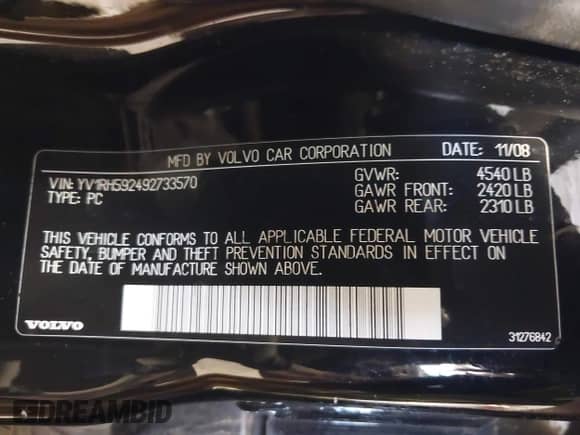 2009 Volvo S60 2.5T с VIN YV1RH592492733570, выставлен на аукционе IAAI как лот 43129477 с пробегом 122 310 миль миль и . История ставок и продаж доступна на DreamBid. Изображение 9.
