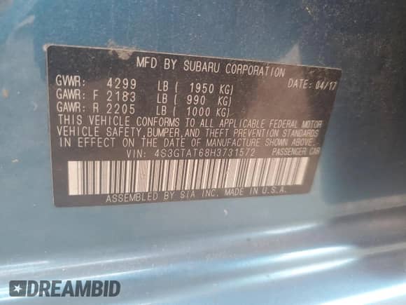 2017 Subaru Impreza Limited с VIN 4S3GTAT68H3731572, выставлен на аукционе Copart как лот 80978505 с пробегом 31 355 миль миль и Списание • Salvage title. История ставок и продаж доступна на DreamBid. Изображение 12.