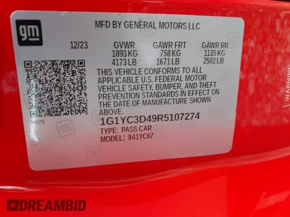 2024 Chevrolet Corvette 3LT z VIN 1G1YC3D49R5107274, wystawiony jako IAAI lot #43240449 z przebiegiem Nie podano mil oraz . Historia ofert i sprzedaży dostępna na DreamBid. Obrazek 9.