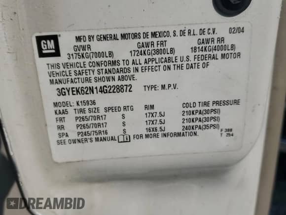 2004 Cadillac Escalade EXT with VIN 3GYEK62N14G228872, listed as a Copart auction lot 71270165 with Not provided miles and Clean title. Bid and sale history available at DreamBid. Image 12.
