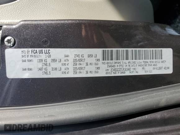 2020 Dodge Grand Caravan SXT with VIN 2C4RDGCG7LR161002, listed as a Copart auction lot 81794505 with 127,301 mi miles and Non repairable. Bid and sale history available at DreamBid. Image 13.