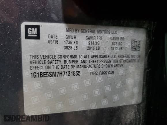 2017 Chevrolet Cruze LT с VIN 1G1BE5SM7H7131865, выставлен на аукционе Copart как лот 85877425 с пробегом 144 207 миль миль и Списание • Salvage title. История ставок и продаж доступна на DreamBid. Изображение 12.