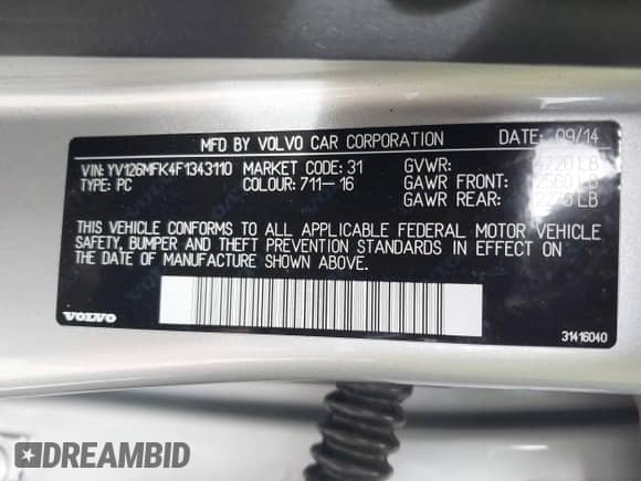 2015 Volvo S60 T5 Drive-E Premier z VIN YV126MFK4F1343110, wystawiony jako IAAI lot #43292498 z przebiegiem 59 841 mil mil oraz . Historia ofert i sprzedaży dostępna na DreamBid. Obrazek 9.