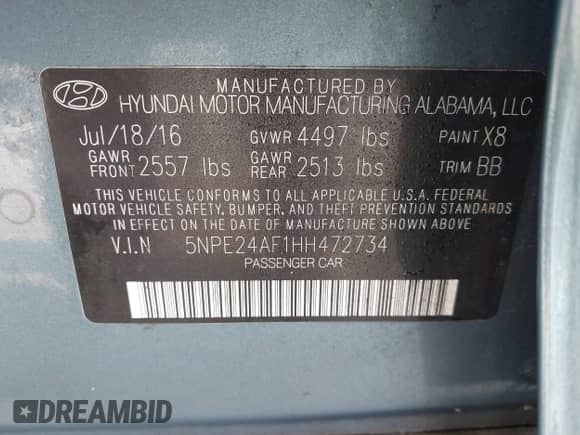 2017 Hyundai Sonata SE с VIN 5NPE24AF1HH472734, выставлен на аукционе IAAI как лот 43163101 с пробегом 126 948 миль миль и . История ставок и продаж доступна на DreamBid. Изображение 9.