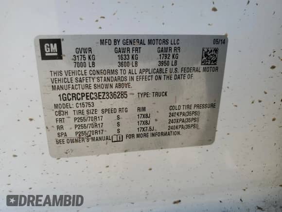 2014 Chevrolet Silverado 1500 Work Truck z VIN 1GCRCPEC3EZ336285, wystawiony jako Copart lot #57048905 z przebiegiem 258 004 mil mil oraz Szkoda całkowita • Salvage title. Historia ofert i sprzedaży dostępna na DreamBid. Obrazek 12.