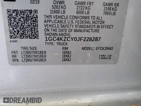 2018 Chevrolet Silverado 3500HD LT с VIN 1GC4KZCY0JF228287, выставлен на аукционе Copart как лот 63870935 с пробегом 106 321 миль миль и Списание • Salvage title. История ставок и продаж доступна на DreamBid. Изображение 13.