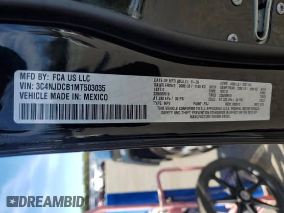2021 Jeep Compass Limited with VIN 3C4NJDCB1MT503035, listed as a Copart auction lot 86540245 with 121,472 mi miles and Salvage title. Bid and sale history available at DreamBid. Image 13.