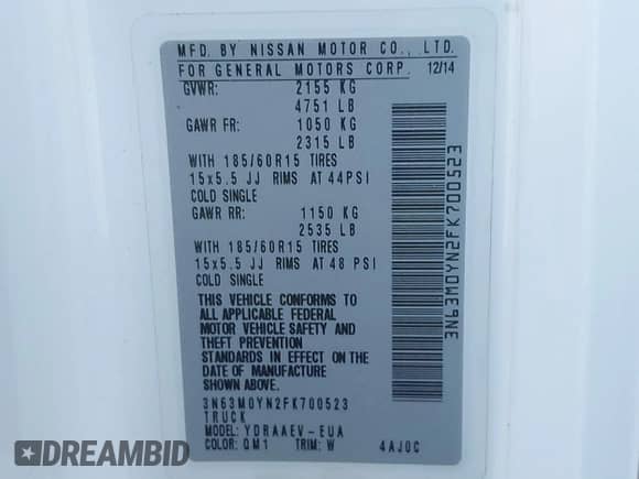 2015 Chevrolet City Express Cargo LS с VIN 3N63M0YN2FK700523, выставлен на аукционе IAAI как лот 40985351 с пробегом 78 209 миль миль и . История ставок и продаж доступна на DreamBid. Изображение 9.