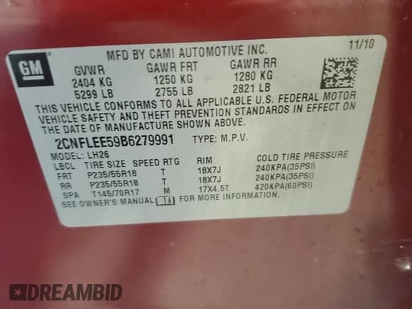 2011 Chevrolet Equinox 1LT with VIN 2CNFLEE59B6279991, listed as a Copart auction lot 80453025 with 69,491 mi miles and Clean title. Bid and sale history available at DreamBid. Image 13.