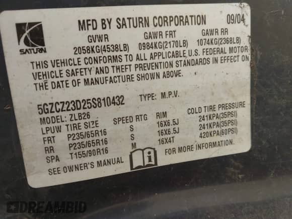 2005 Saturn VUE с VIN 5GZCZ23D25S810432, выставлен на аукционе IAAI как лот 42234532 с пробегом Не указан миль и . История ставок и продаж доступна на DreamBid. Изображение 9.
