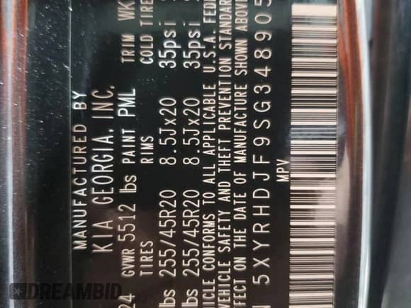 2025 Kia Sorento X-Line EX with VIN 5XYRHDJF9SG348905, listed as a Copart auction lot 62284325 with 8,986 mi miles and Salvage title. Bid and sale history available at DreamBid. Image 13.