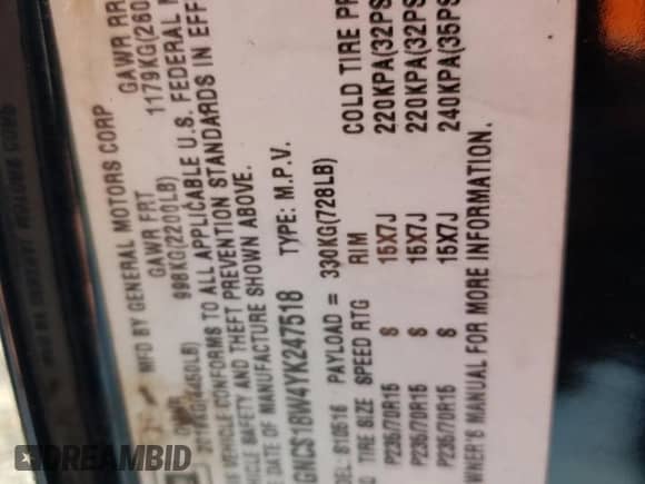 2000 Chevrolet Blazer LS с VIN 1GNCS18W4YK247518, выставлен на аукционе Copart как лот 79686403 с пробегом 235 660 миль миль и На запчасти • Non repairable. История ставок и продаж доступна на DreamBid. Изображение 14.