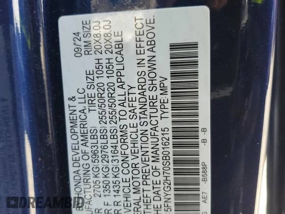 2025 Honda Pilot Touring с VIN 5FNYG2H70SB016215, выставлен на аукционе Copart как лот 71274185 с пробегом 3 602 миль миль и Списание • Salvage title. История ставок и продаж доступна на DreamBid. Изображение 13.