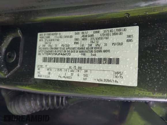 2018 Ford F-150 XL z VIN 1FTEW1E58JFA64123, wystawiony jako IAAI lot #43302719 z przebiegiem 131 849 mil mil oraz . Historia ofert i sprzedaży dostępna na DreamBid. Obrazek 9.