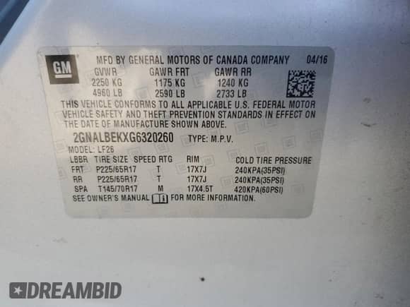 2016 Chevrolet Equinox LS z VIN 2GNALBEKXG6320260, wystawiony jako Copart lot #82736675 z przebiegiem 162 236 mil mil oraz Czysty tytuł • Clean title. Historia ofert i sprzedaży dostępna na DreamBid. Obrazek 13.