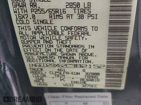 2002 Nissan Frontier SE с VIN 1N6ED29X62C382152, выставлен на аукционе IAAI как лот 41514951 с пробегом 219 133 миль миль и . История ставок и продаж доступна на DreamBid. Изображение 9.