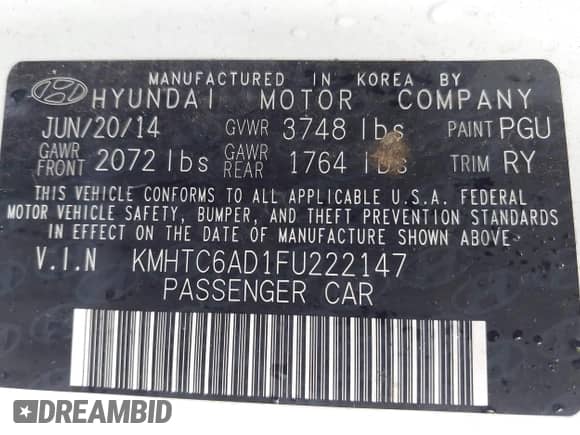 2015 Hyundai Veloster with VIN KMHTC6AD1FU222147, listed as a IAAI auction lot 42338622 with 158,231 mi miles and . Bid and sale history available at DreamBid. Image 9.