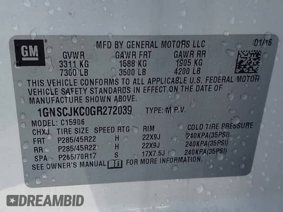 2016 Chevrolet Suburban LTZ с VIN 1GNSCJKC0GR272039, выставлен на аукционе IAAI как лот 41386371 с пробегом 145 226 миль миль и . История ставок и продаж доступна на DreamBid. Изображение 9.