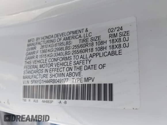 2024 Honda Pilot EX-L с VIN 5FNYG1H44RB049177, выставлен на аукционе IAAI как лот 41151592 с пробегом 10 545 миль миль и . История ставок и продаж доступна на DreamBid. Изображение 9.