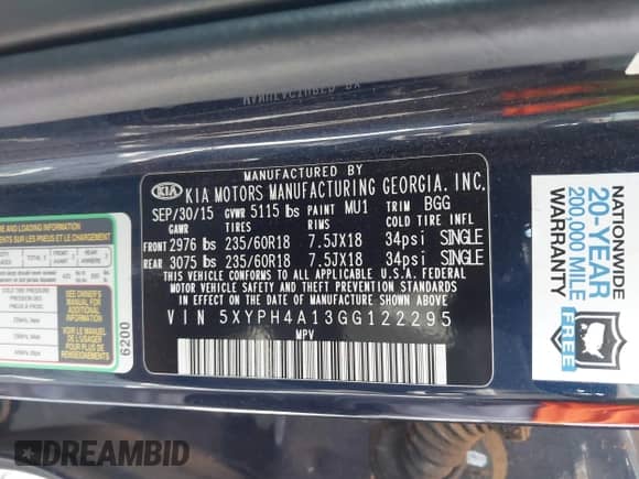 2016 Kia Sorento EX with VIN 5XYPH4A13GG122295, listed as a IAAI auction lot 42480803 with 96,807 mi miles and . Bid and sale history available at DreamBid. Image 9.