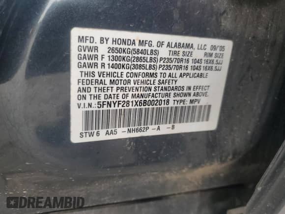 2006 Honda Pilot LX с VIN 5FNYF281X6B002018, выставлен на аукционе Copart как лот 81557635 с пробегом 221 043 миль миль и Списание • Salvage title. История ставок и продаж доступна на DreamBid. Изображение 13.