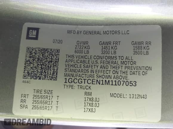 2021 Chevrolet Colorado 4WD LT z VIN 1GCGTCEN1M1107053, wystawiony jako IAAI lot #42430796 z przebiegiem 76 128 mil mil oraz . Historia ofert i sprzedaży dostępna na DreamBid. Obrazek 9.