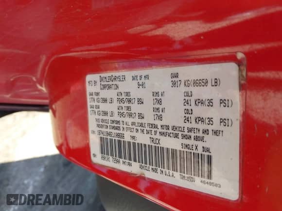 2002 Dodge RAM with VIN 1B7HU18N82J108666, listed as a IAAI auction lot 42040263 with 294,152 mi miles and . Bid and sale history available at DreamBid. Image 9.