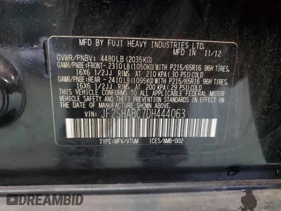 2013 Subaru Forester X z VIN JF2SHABC7DH444063, wystawiony jako Copart lot #86663325 z przebiegiem 168 176 mil mil oraz Czysty tytuł • Clean title. Historia ofert i sprzedaży dostępna na DreamBid. Obrazek 13.