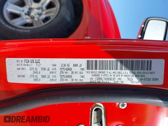 2017 Ram 1500 Lone Star z VIN 1C6RR6LTXHS836167, wystawiony jako IAAI lot #42698210 z przebiegiem 102 452 mil mil oraz . Historia ofert i sprzedaży dostępna na DreamBid. Obrazek 9.