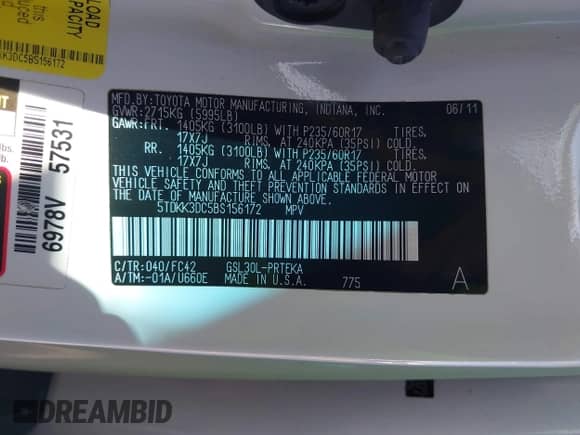 2011 Toyota Sienna LE with VIN 5TDKK3DC5BS156172, listed as a IAAI auction lot 43237005 with 159,013 mi miles and . Bid and sale history available at DreamBid. Image 9.