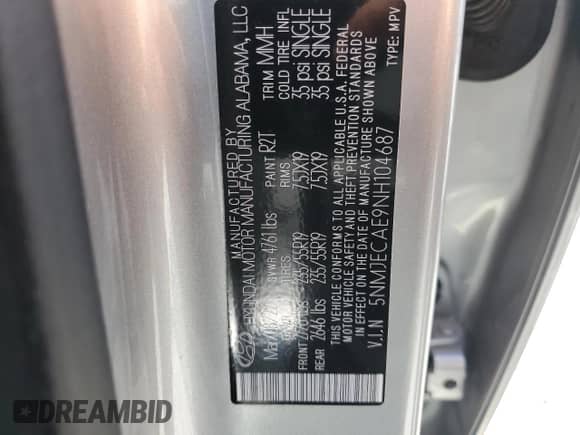 2022 Hyundai Tucson Limited with VIN 5NMJECAE9NH104687, listed as a Copart auction lot 71448905 with 33,059 mi miles and Salvage title. Bid and sale history available at DreamBid. Image 13.