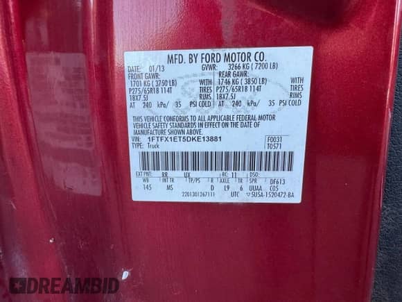 2013 Ford F-150 XL z VIN 1FTFX1ET5DKE13881, wystawiony jako Copart lot #89801475 z przebiegiem 106 557 mil mil oraz Czysty tytuł • Clean title. Historia ofert i sprzedaży dostępna na DreamBid. Obrazek 12.