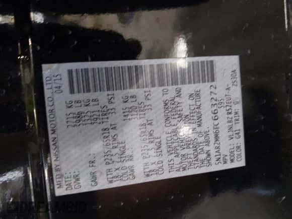 2015 Nissan Pathfinder SL with VIN 5N1AR2MM6FC663272, listed as a IAAI auction lot 42571611 with 176,221 mi miles and . Bid and sale history available at DreamBid. Image 9.