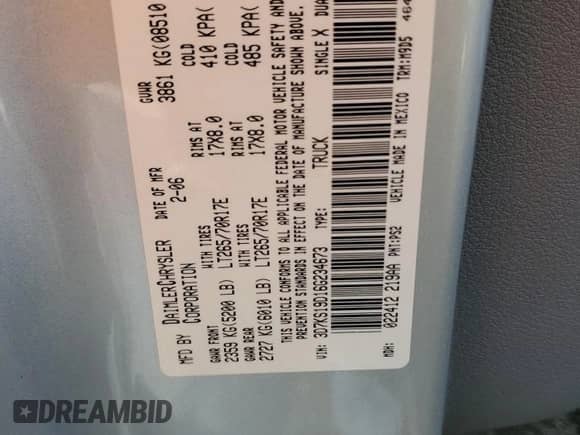 2006 Dodge 1500 SLT с VIN 3D7KS19D16G234673, выставлен на аукционе Copart как лот 51871905 с пробегом 144 542 миль миль и Списание • Salvage title. История ставок и продаж доступна на DreamBid. Изображение 12.