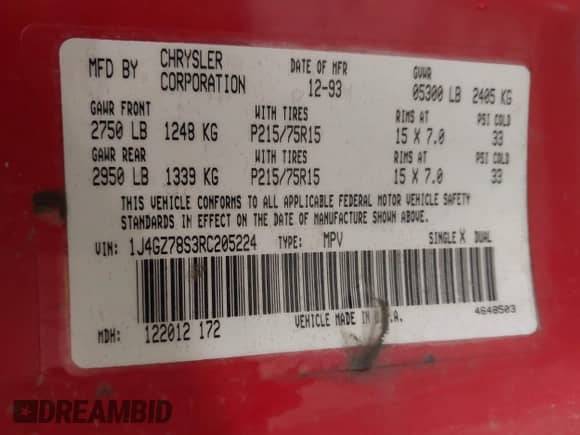 1994 Jeep Grand Cherokee Limited с VIN 1J4GZ78S3RC205224, выставлен на аукционе IAAI как лот 41830705 с пробегом 242 334 миль миль и . История ставок и продаж доступна на DreamBid. Изображение 9.