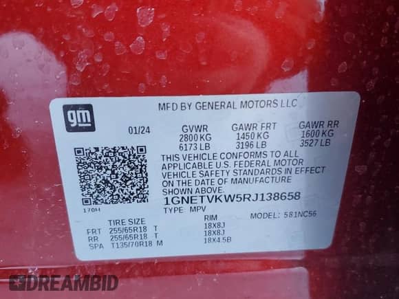 2024 Chevrolet Traverse LT Cloth z VIN 1GNETVKW5RJ138658, wystawiony jako Copart lot #46053005 z przebiegiem 11 234 mil mil oraz Szkoda całkowita • Salvage title. Historia ofert i sprzedaży dostępna na DreamBid. Obrazek 13.