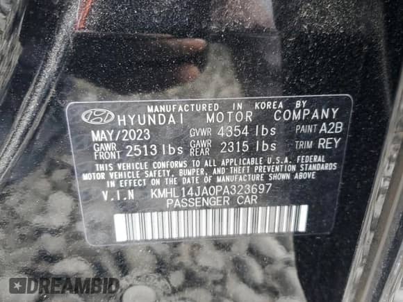 2023 Hyundai Sonata SEL с VIN KMHL14JA0PA323697, выставлен на аукционе Copart как лот 81294295 с пробегом 5 559 миль миль и Списание • Salvage title. История ставок и продаж доступна на DreamBid. Изображение 13.
