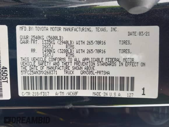 2021 Toyota Tacoma SR с VIN 5TFCZ5AN3MX268371, выставлен на аукционе IAAI как лот 43235555 с пробегом 51 763 миль миль и . История ставок и продаж доступна на DreamBid. Изображение 9.