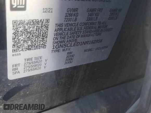 2022 Chevrolet Tahoe Commercial z VIN 1GNSCLED1NR162856, wystawiony jako Copart lot #66150215 z przebiegiem 75 287 mil mil oraz Szkoda całkowita • Salvage title. Historia ofert i sprzedaży dostępna na DreamBid. Obrazek 13.