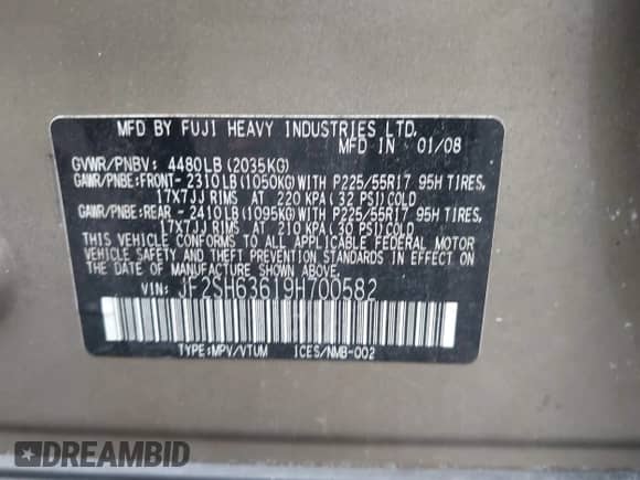 2009 Subaru Forester X with VIN JF2SH63619H700582, listed as a IAAI auction lot 43443842 with 170,240 mi miles and . Bid and sale history available at DreamBid. Image 9.